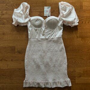 Smocked Off Shoulder Puff Mini Dress Ivory Off White Cream M NWT Copper Closet